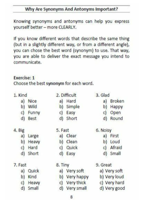 Pek Combo English Synonyms & Antonyms Guided Compositions Exercises ...
